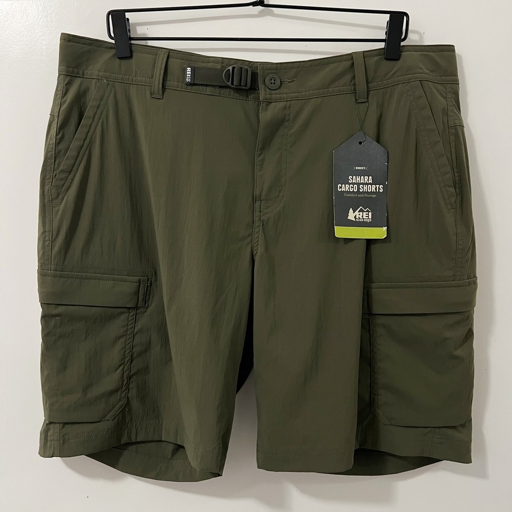 REI Co-op Sahara Cargo Shorts Womens 16 Army Cot Green Hiking Relaxed Fit NWT